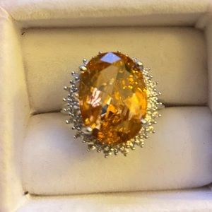 Silver Plated Ring Luxury Oval Cut Champagne Crystal Ring Women Jewelry Sz 8